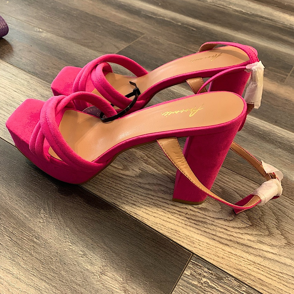 Hot Pink Block Heel Sandals with Crystal Accent